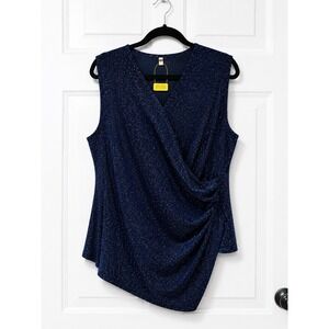 ZOMVA Navy Blue Sparkle Surplice Asymmetrical Sleeveless Blouse Top 3XL NWT